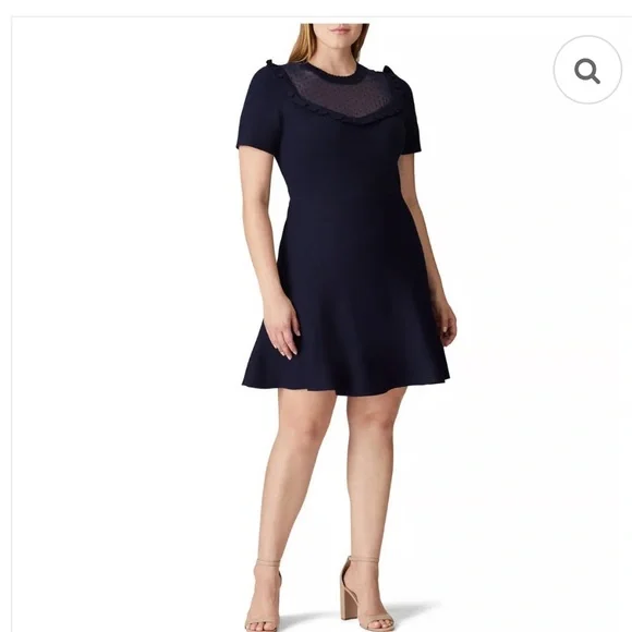 Draper James Ruffle Sheer Yoke Viscose A Line Sweater Dress Nassau Blue NWOT XS - Picture 5 of 16